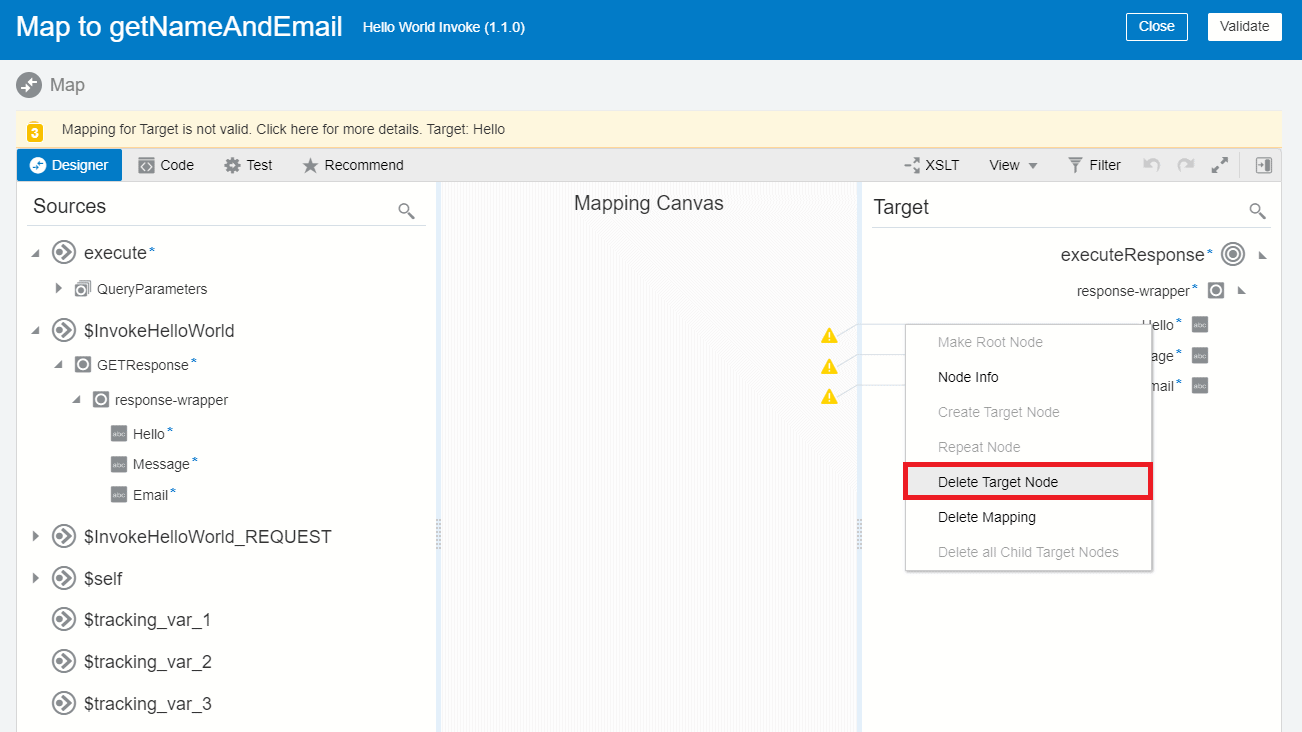 OIC oracle Integration cloud Invoking integration by call integration action Delete target node