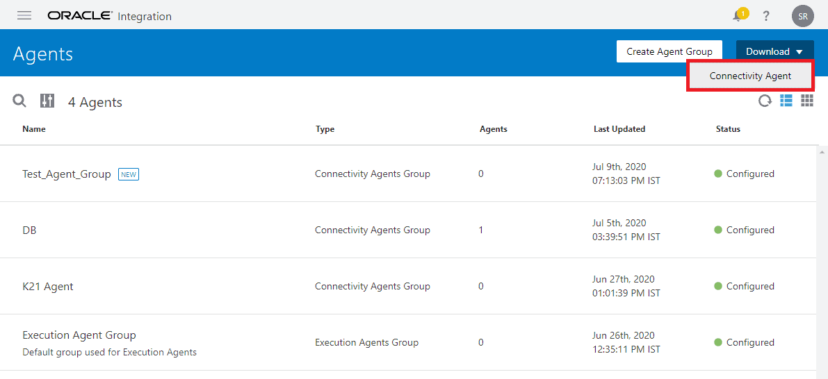 Oracle Integration Cloud OIC download Connectvity agent