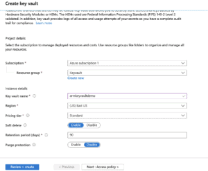 key vault configuration