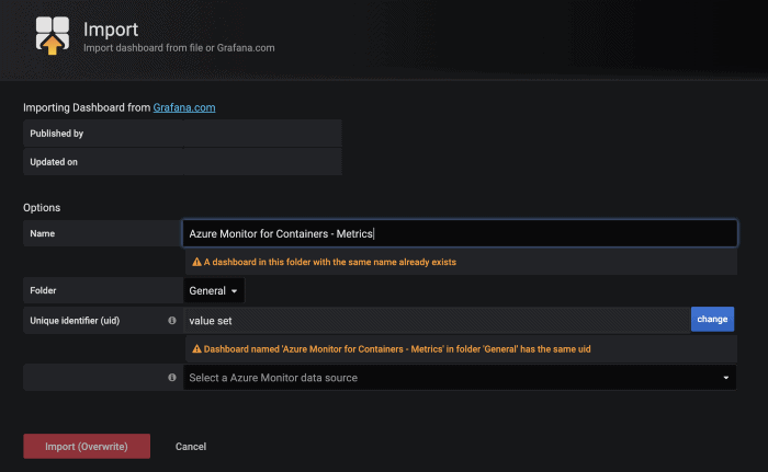 Dashbourd import settings