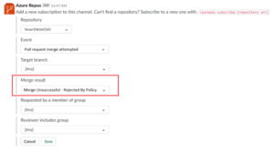 Azure repo information on slack