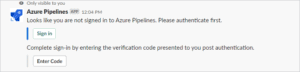 Azure Pipeline slack sign in