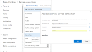 Adding serviceNow connection 