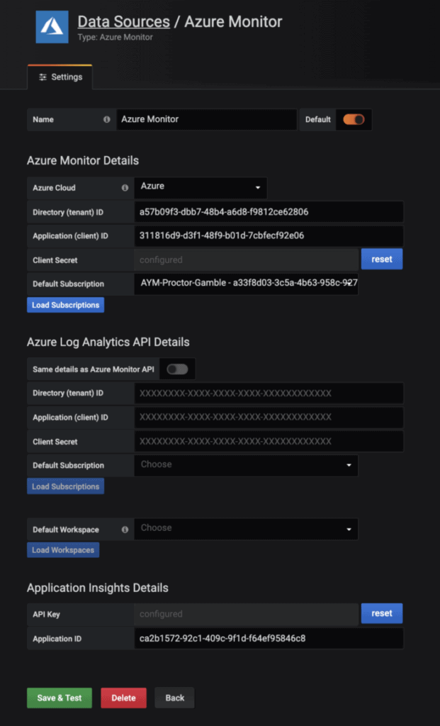 Azure as source for Grafana