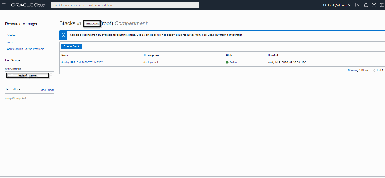 create stack in resource manager
