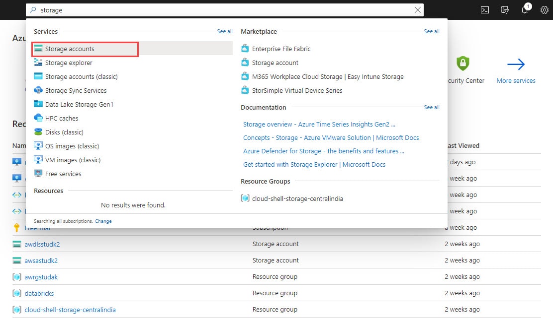Azure storage search