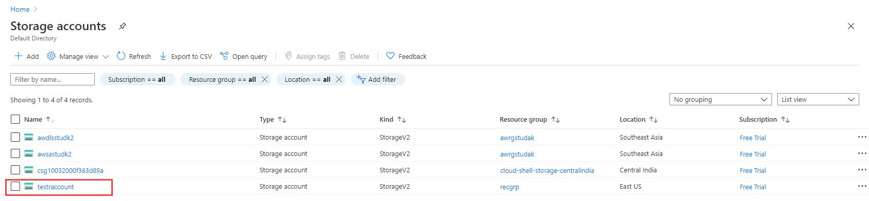 storage accounts step 2