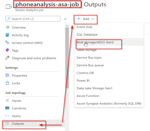 Stream analytics output job