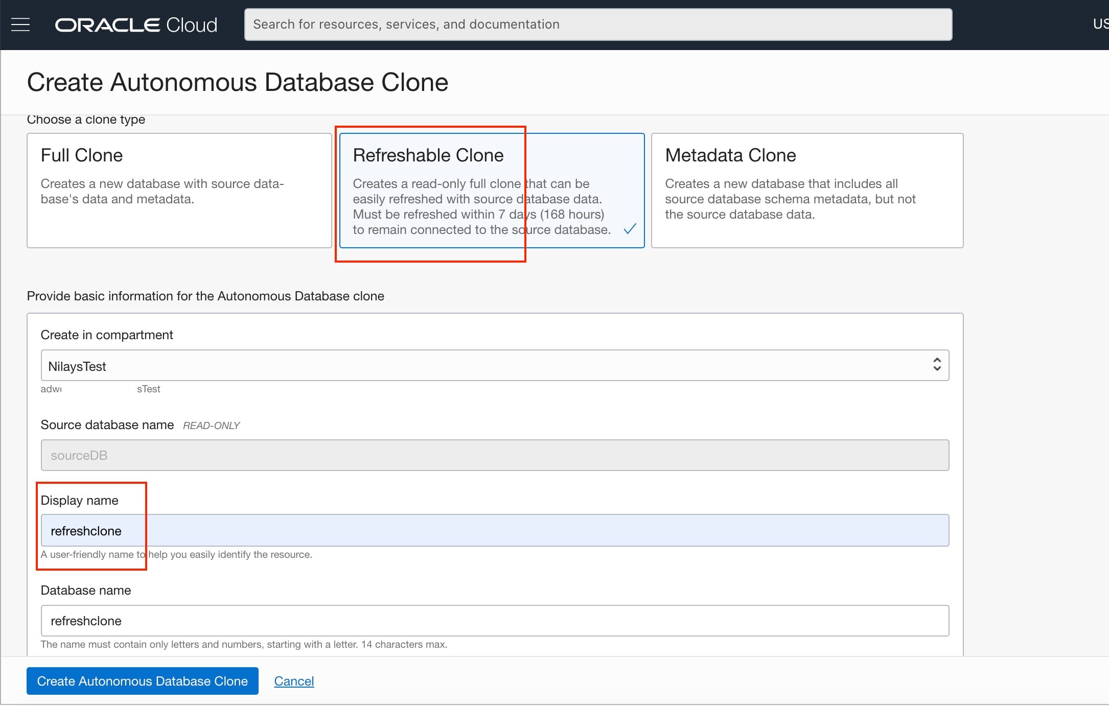 refreshable clone ADB