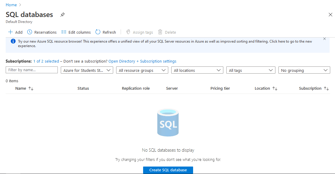 Azure SQL Database Dashboard