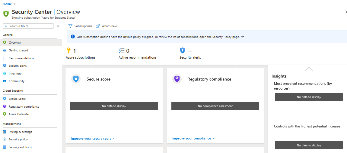 Azure Security Center Dashboard