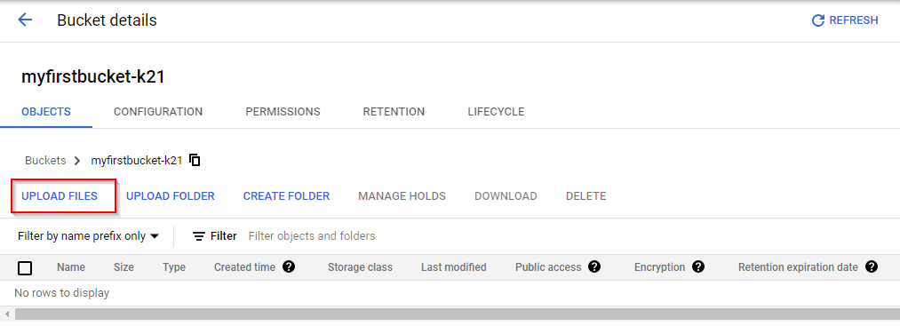 Upload data to bucket