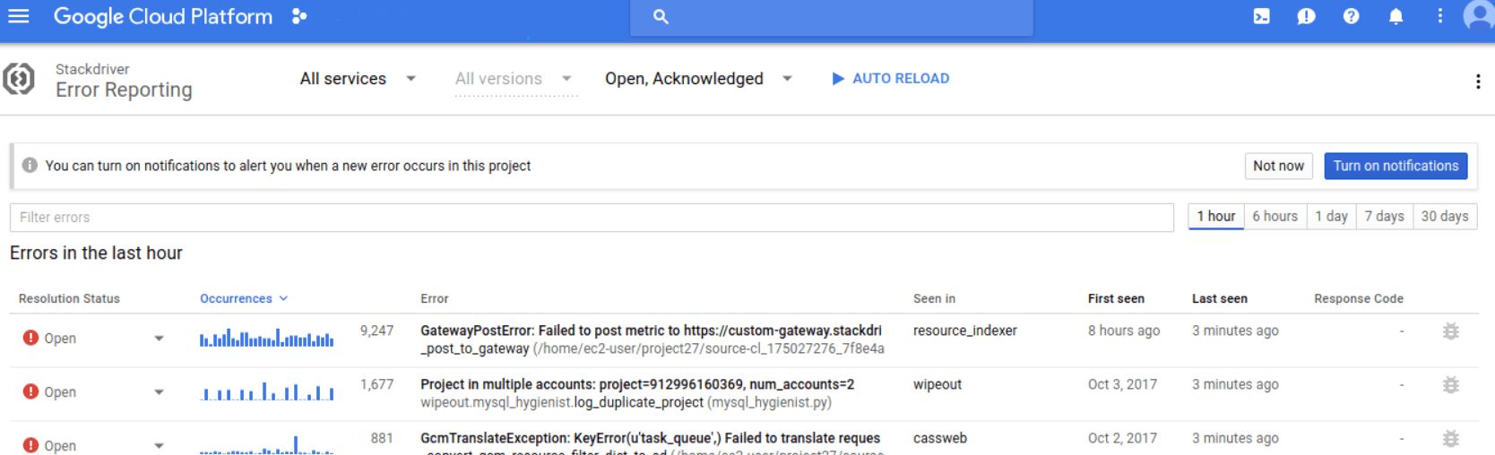 Error Reporting- Stackdriver