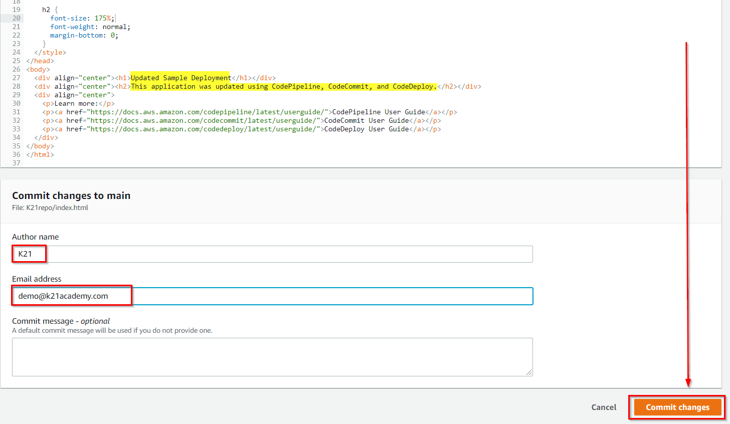 Deploy AWS CodePipeline