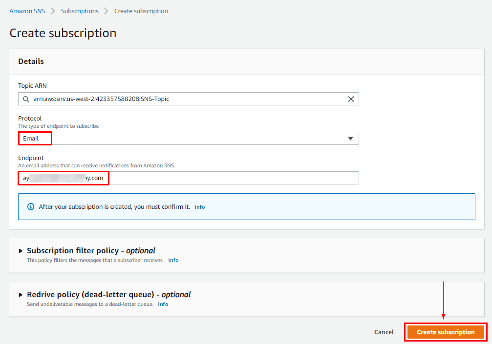 add Email to create subscription