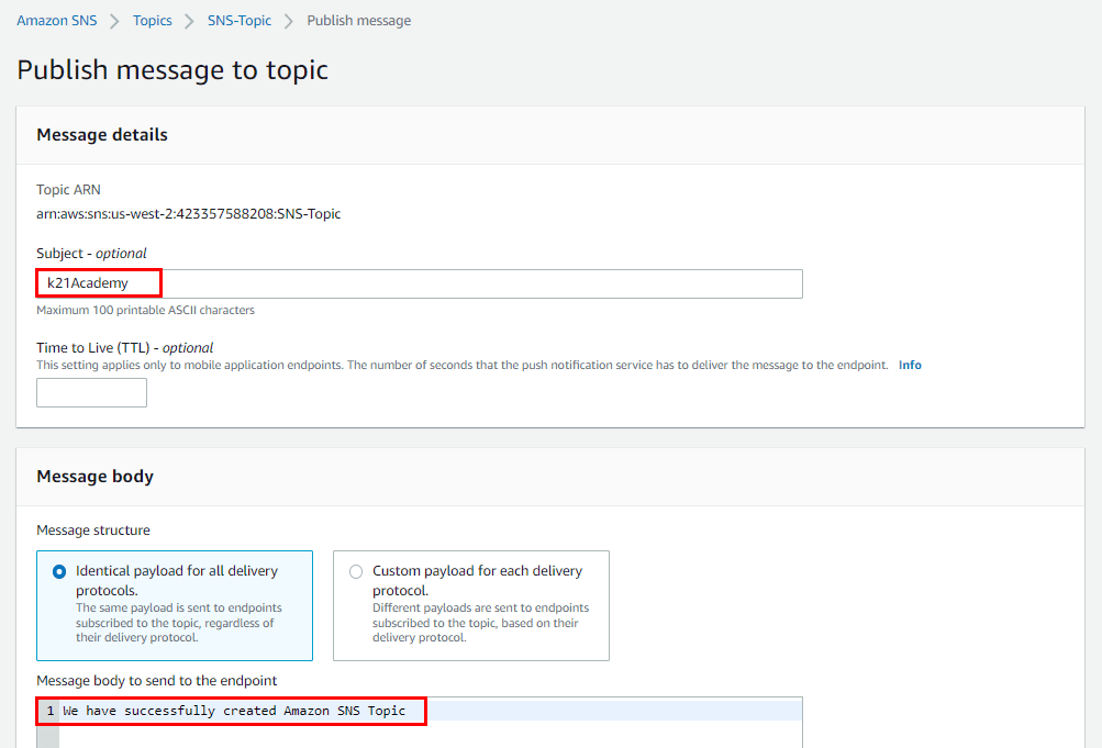 Enter the subject name and message body