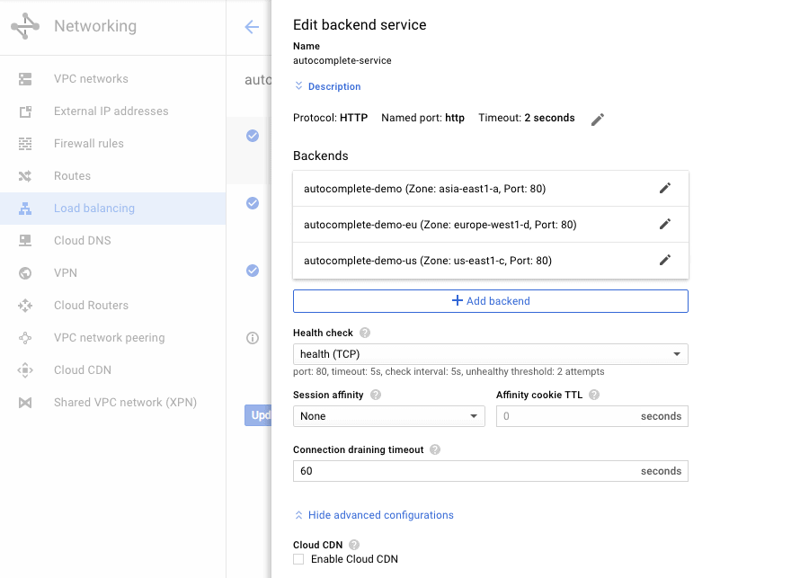 Cloud Load Balancing Component: backend service