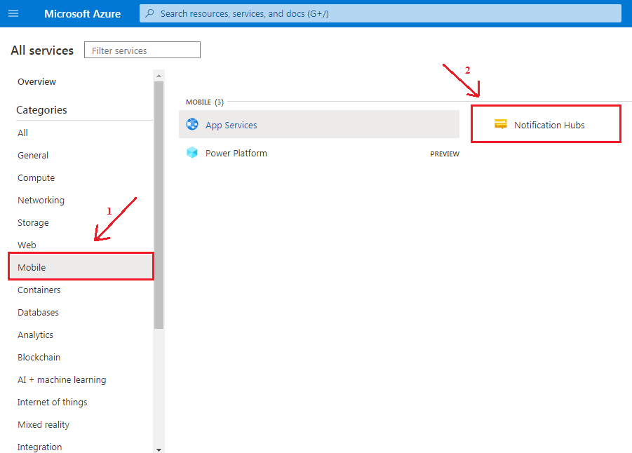 Selection of Mobile and Notification Hub