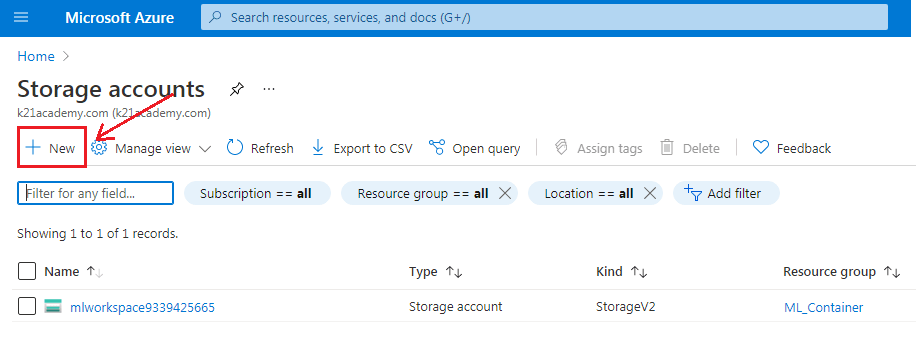 New Storage Account
