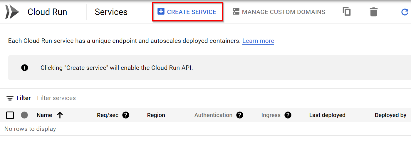 Cloud Run : Create Service