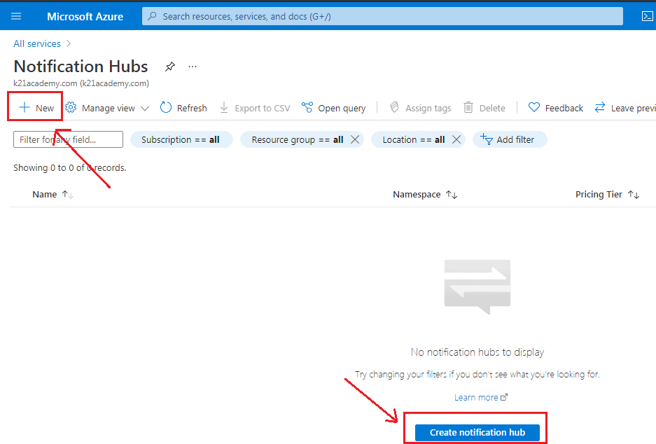 Create Notification Hub