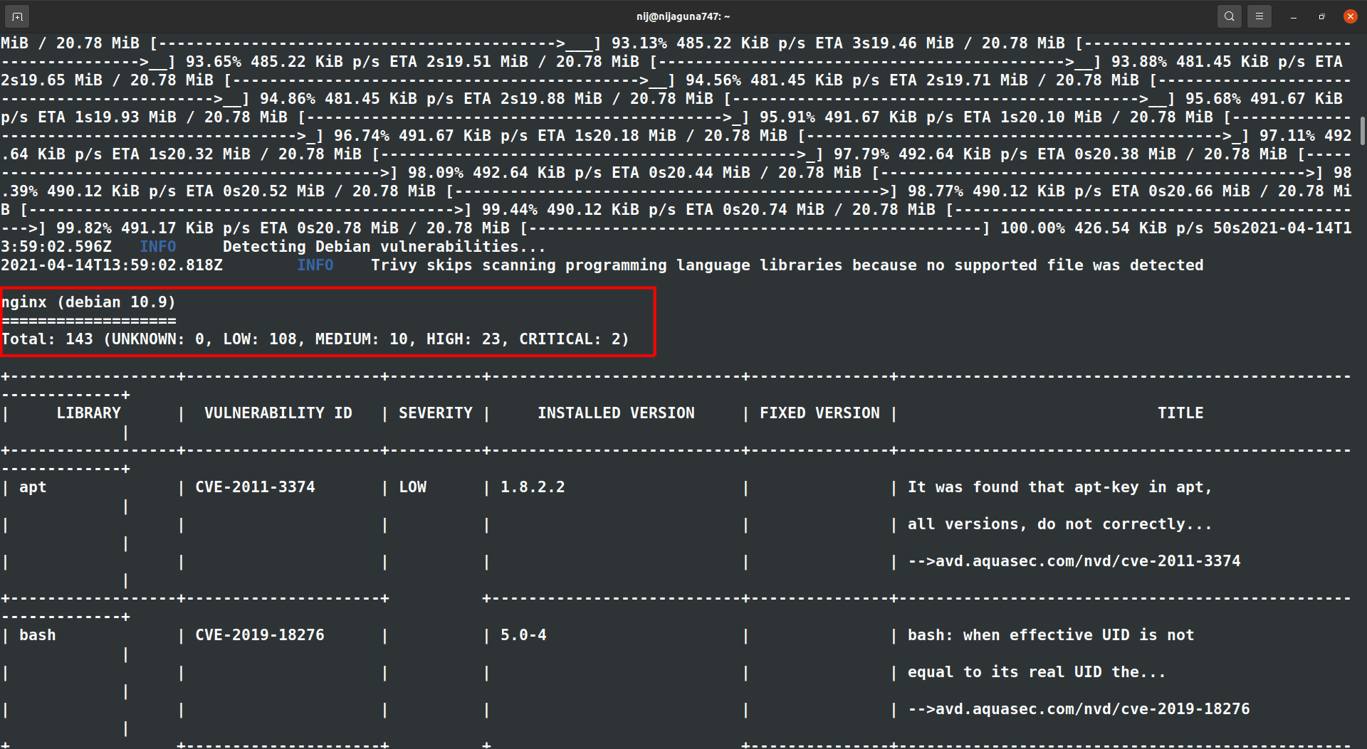 Trivy Docker container scanning