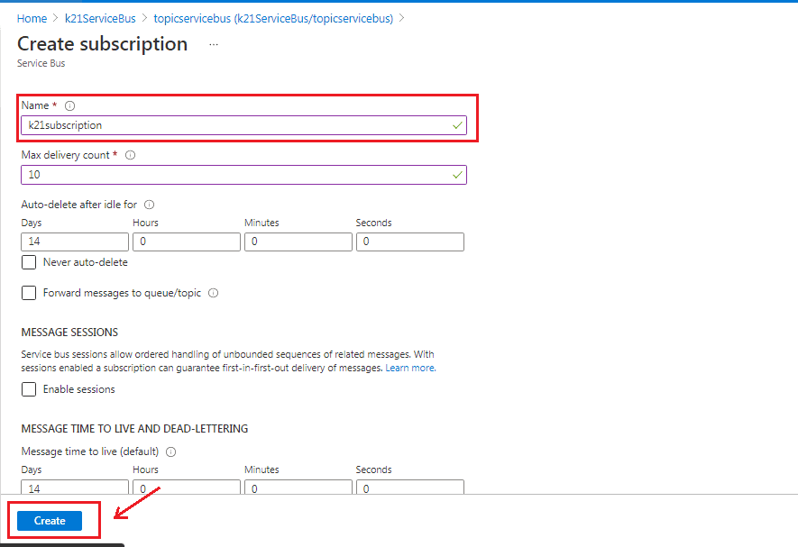Azure Service Bus Subscription name