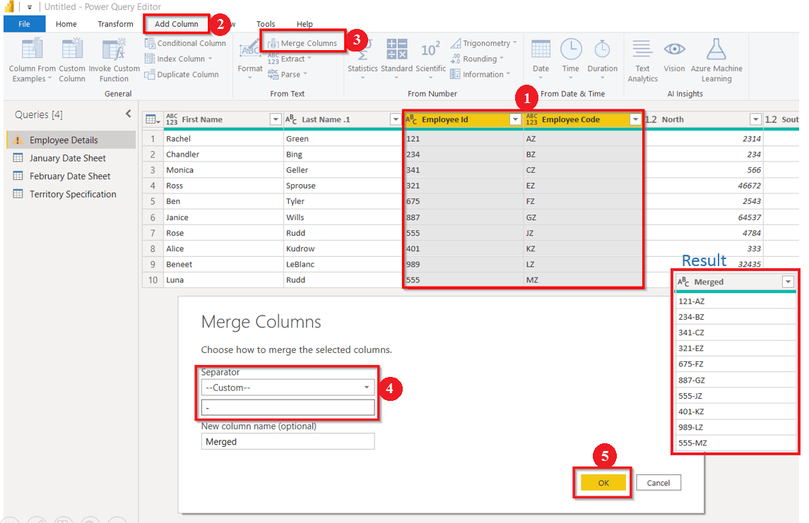 Power BI transform data - Merge Column