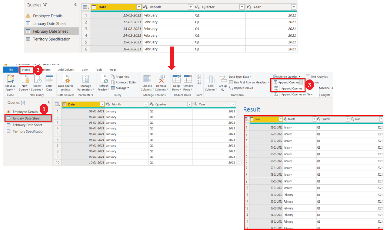 Power BI transform data - Append Queries