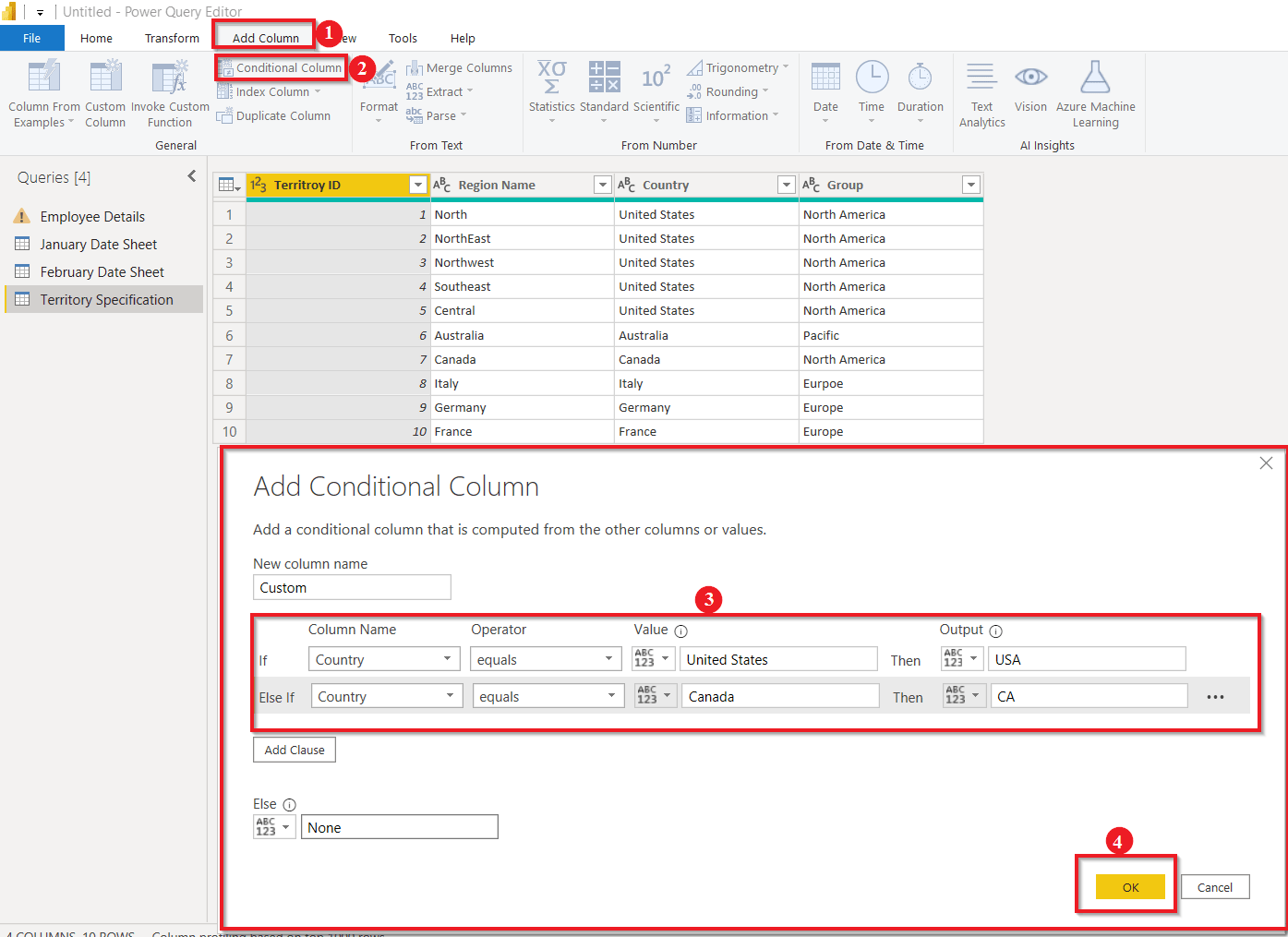 Power BI transform data - Conditional Column
