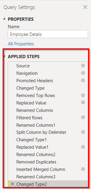 Power BI transform data - Applied Steps