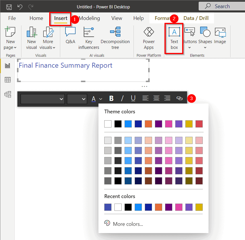 Add text title in Power BI report 