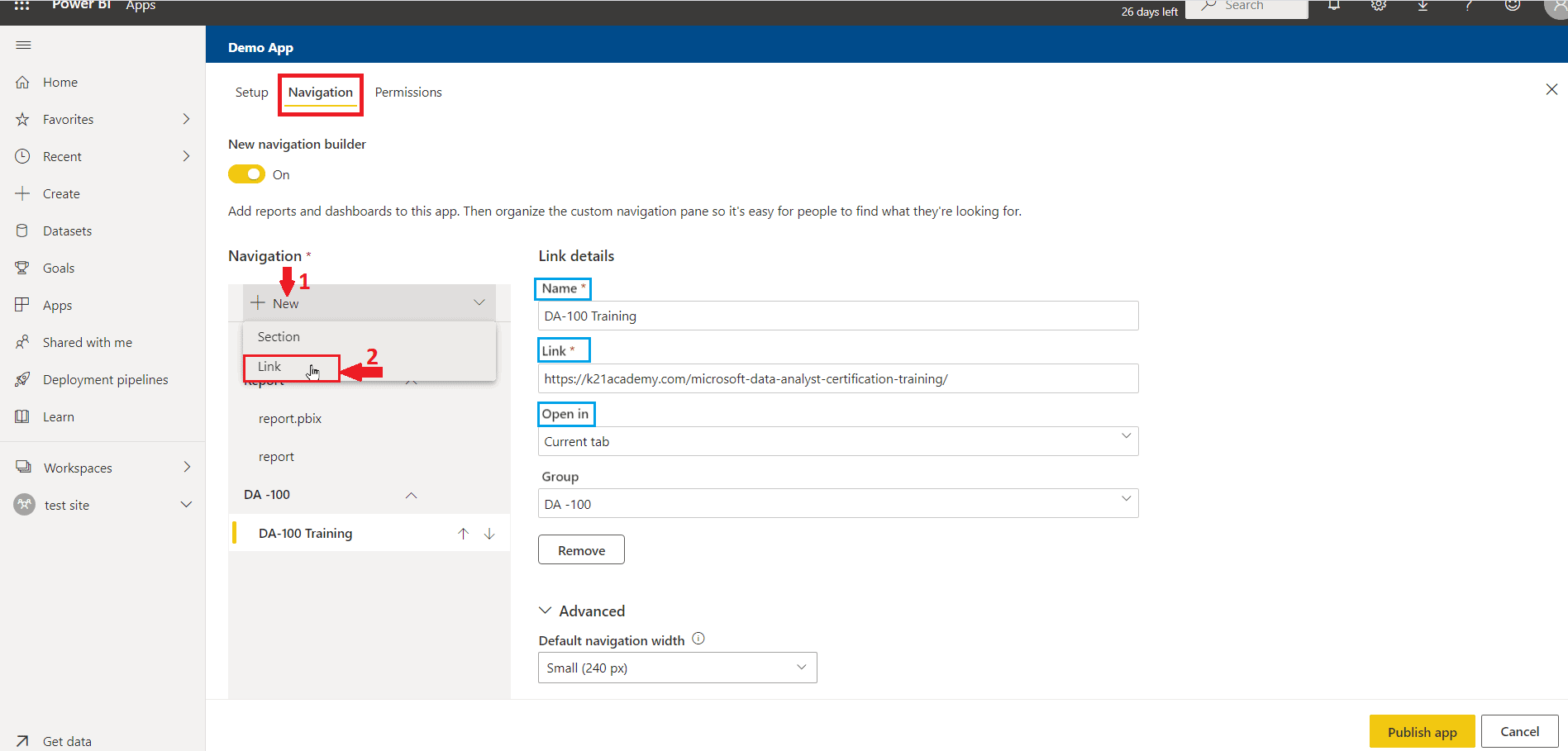 Power BI App - navigation