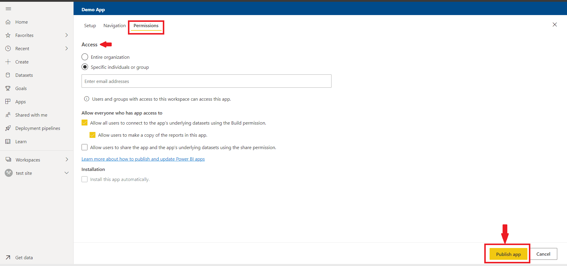 Power BI App - permission