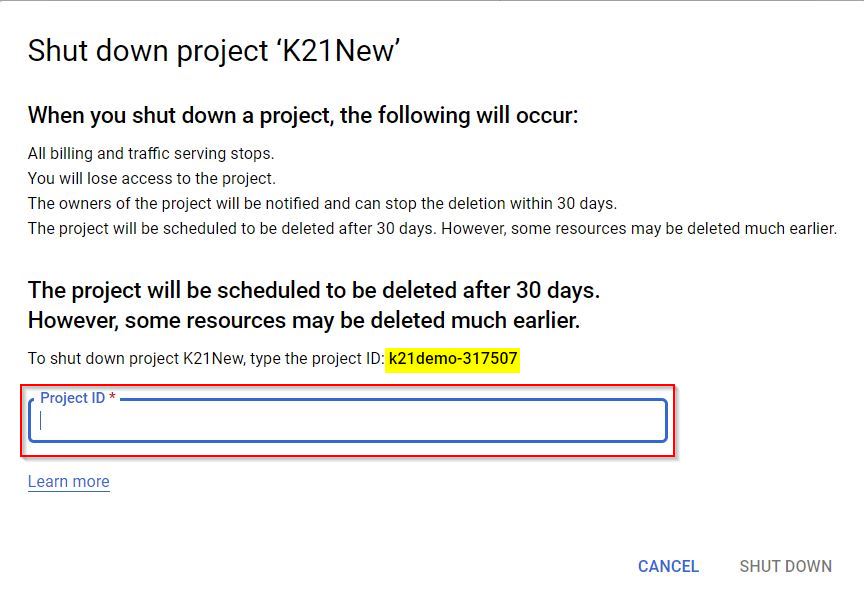 Google Cloud Project Delete Confirmation