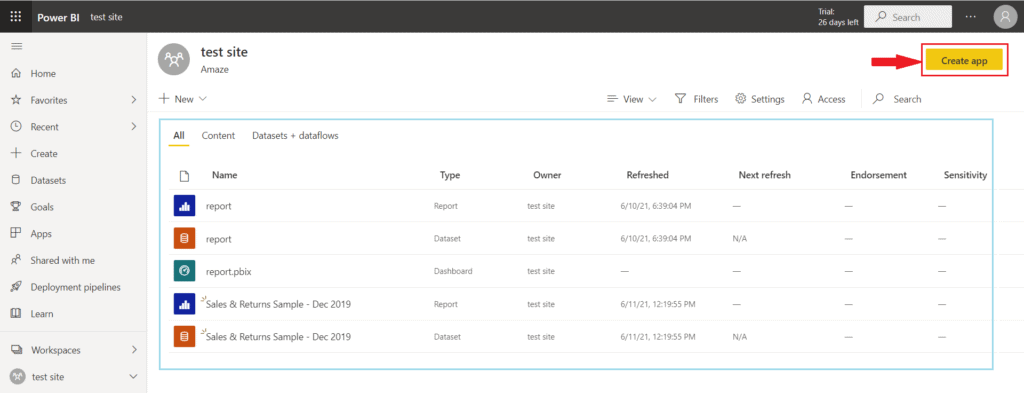 Power BI App - workspace