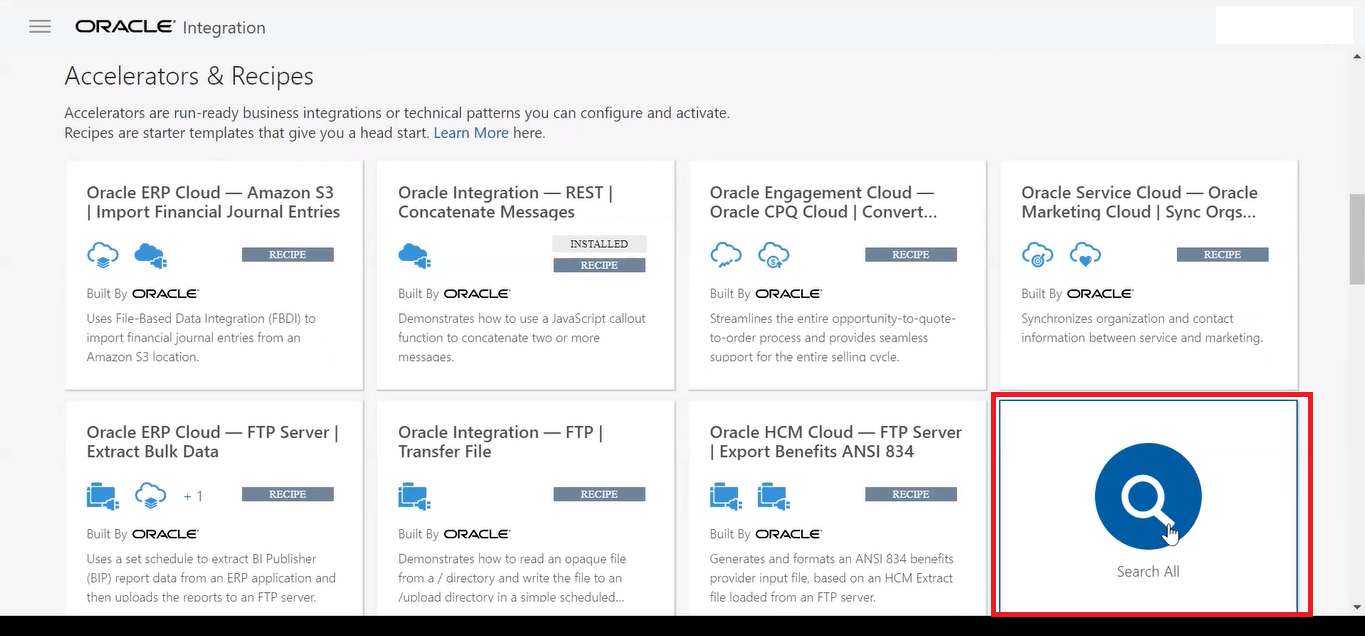 Accelerator and recipe Search all option