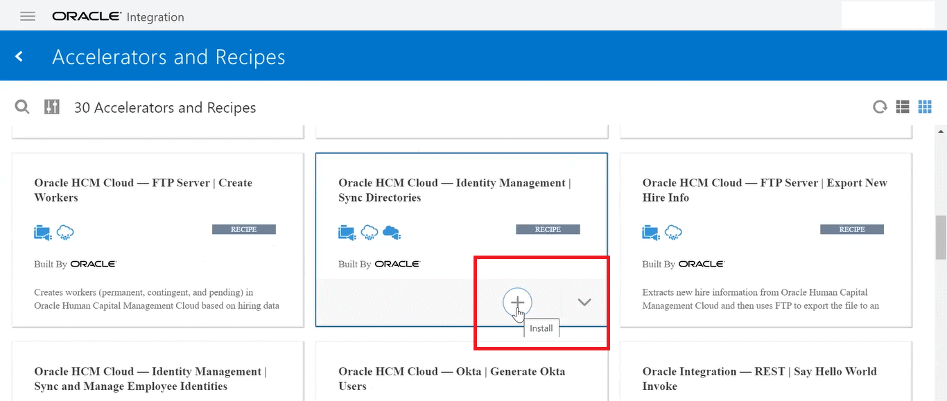 Oracle accelerator or recipe Installation option