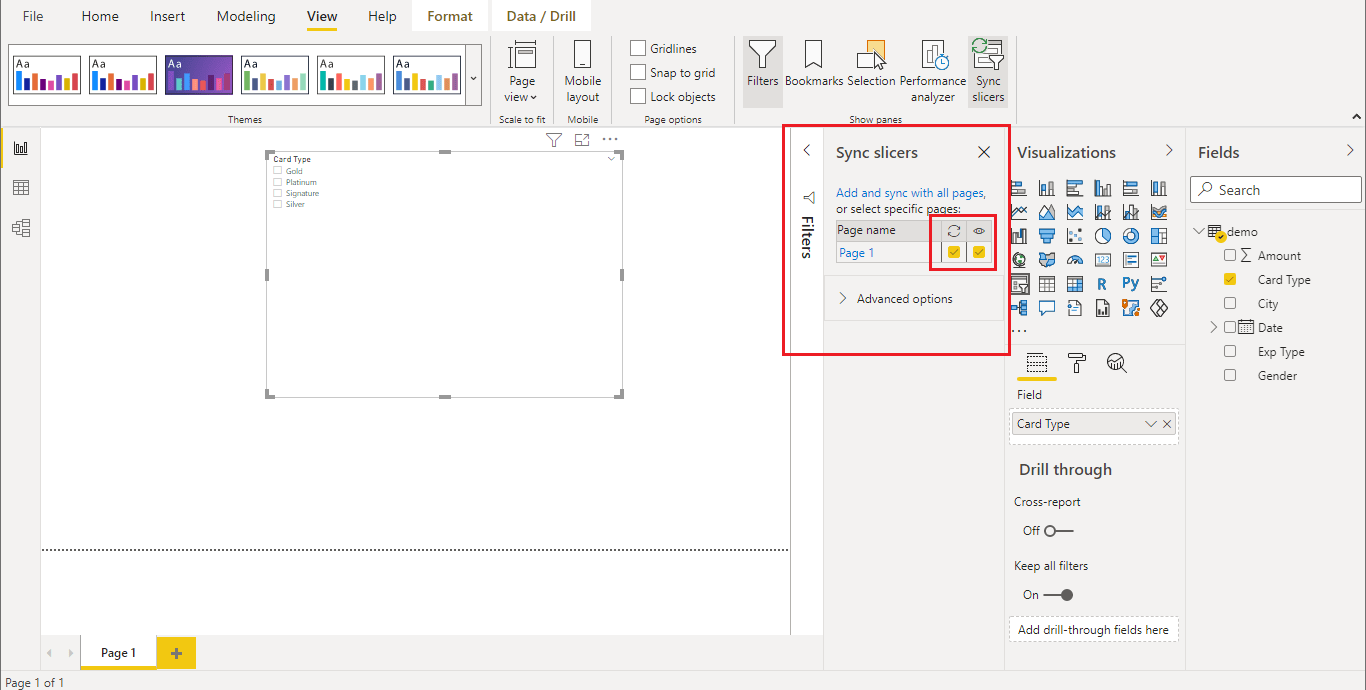 Sync slicers to all pages option