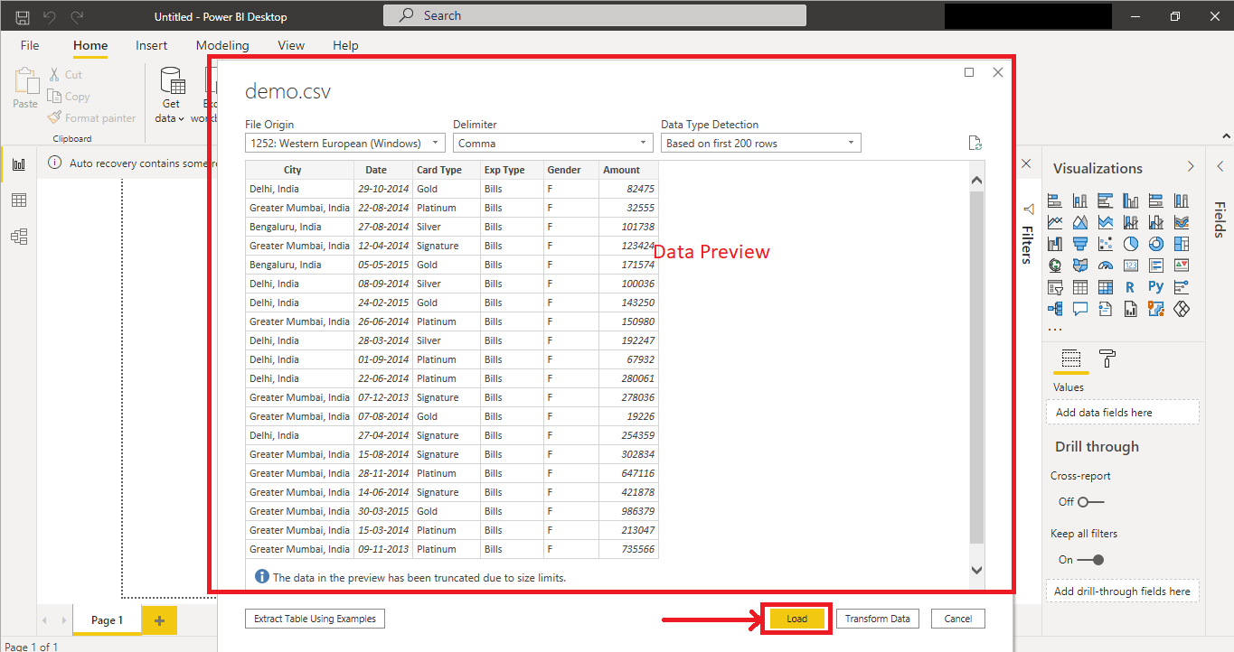 Previewing Data in Power BI