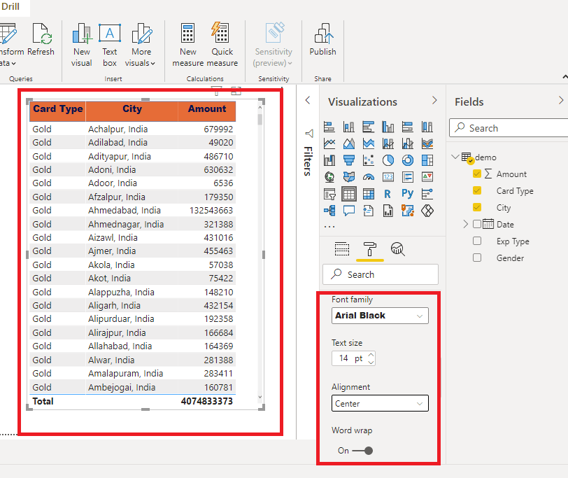 Font Family, text size