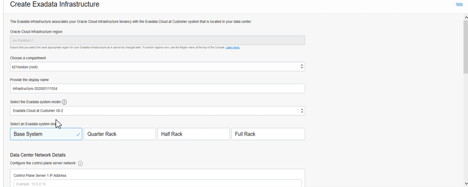 create Exadata clpoud infrastructure