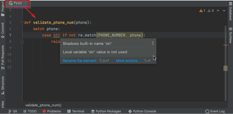 PyCharm UI