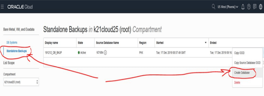 Create Database for Backup