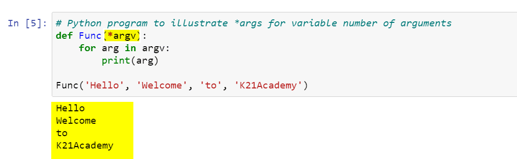 Variable length argument: args