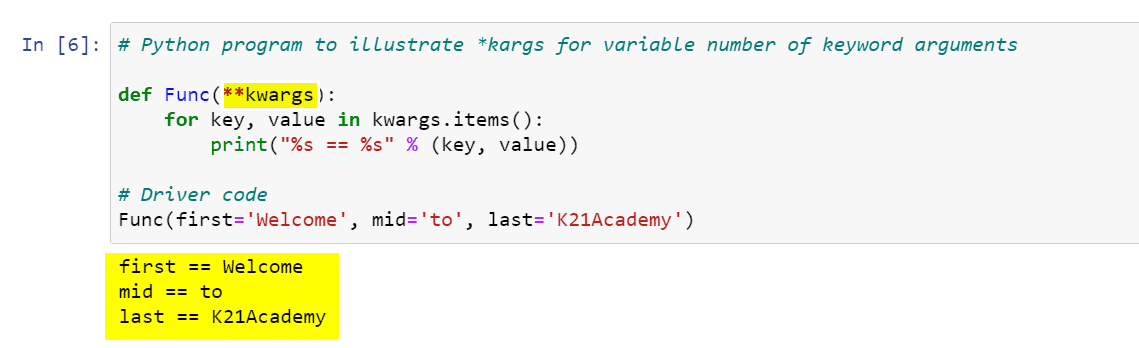 Variable length argument: kwargs