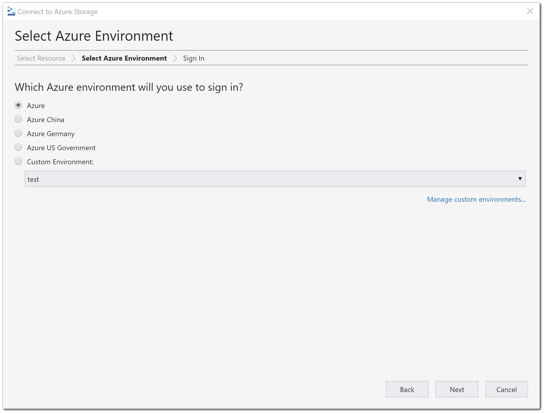 Select Azure Environment