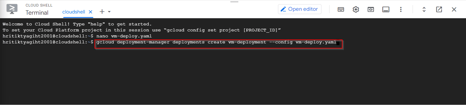 deployment from the template