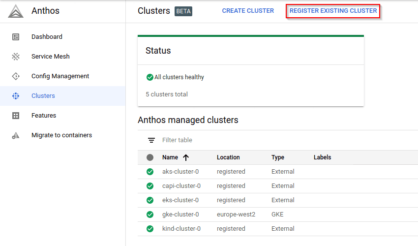 Register existing cluster