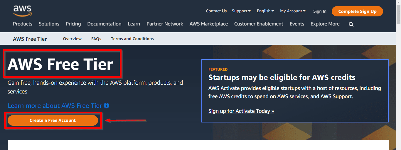 aws free tier - create account
